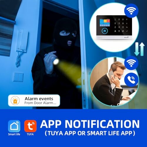 Home security system with app notifications and intruder alert.