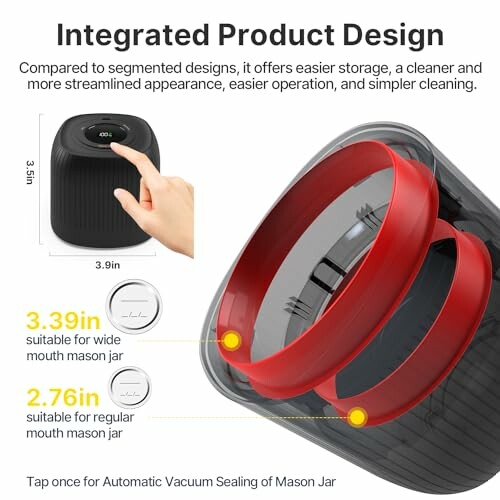 Integrated product design for vacuum sealing mason jars.