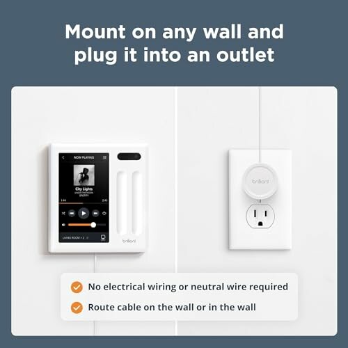 Smart light switch mounted on wall, plugged into outlet.