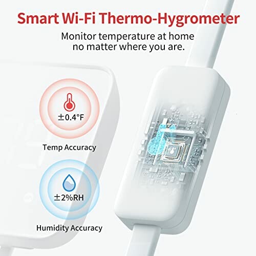 Smart Wi-Fi thermo-hygrometer with temperature and humidity accuracy indicators.