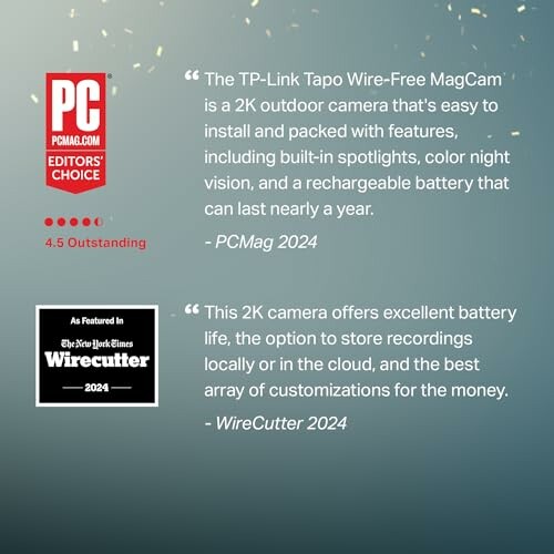 Reviews for TP-Link Tapo Wire-Free MagCam from PCMag and Wirecutter.